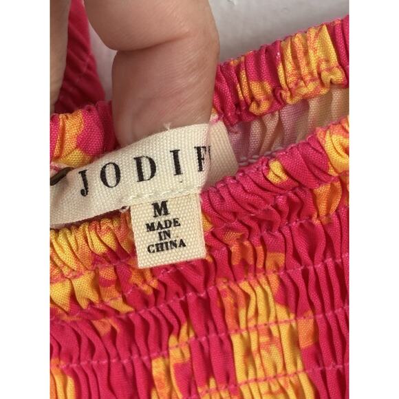 Anthropologie Jodifl Top Medium Orange Pink Smocked Puff Sleeve Cottagecore New - Picture 5 of 7